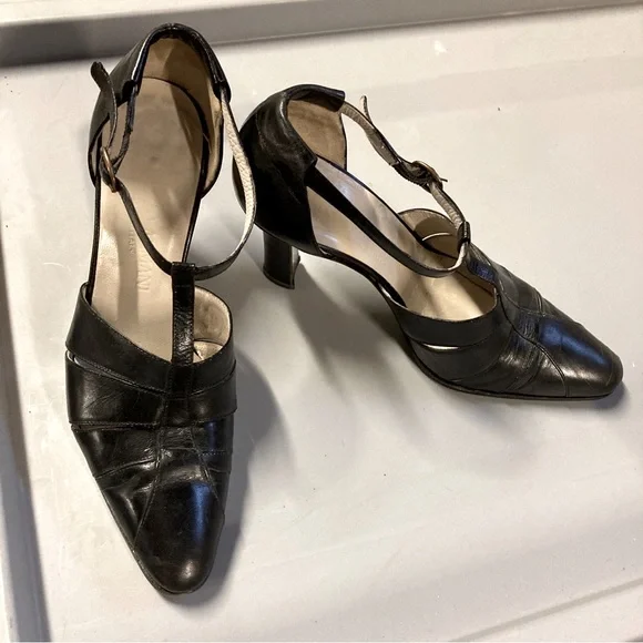 Giorgio Armani Classic Black Leather Buckle Strap Shoes Made in Italy GIORGIO ARMANI BLACK MADE IN ITALY GENUINE LEATHER LACE UP  main image 2